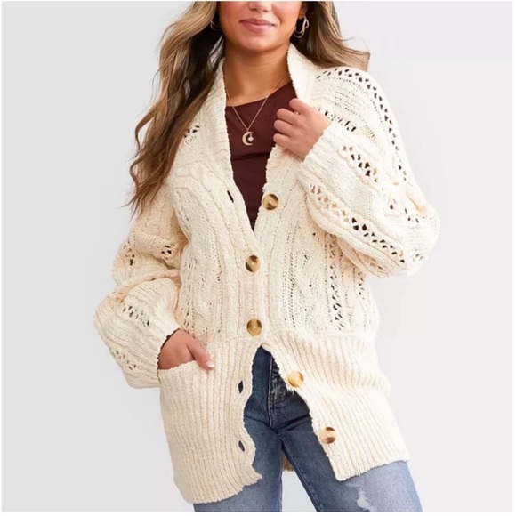 🆕Free People Cable Cardigan Sweater - Picture 14 of 15